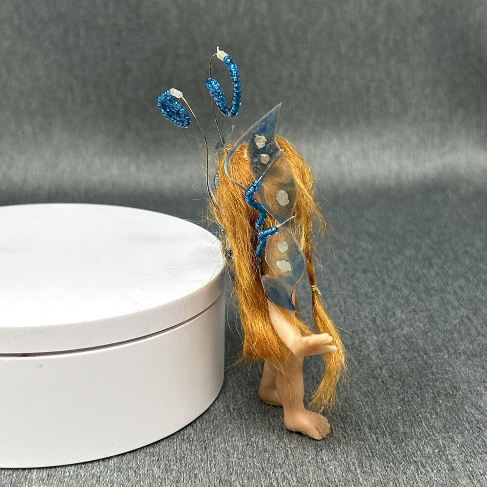 Redhead Pixie Fairy Doll 3.5" Hard Plastic Wired Blue Wings Pointed Ears READ - Picture 6 of 8